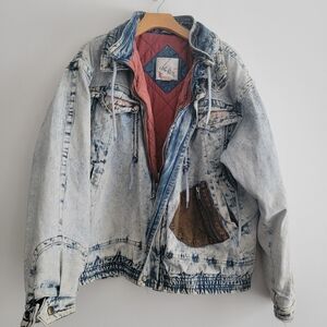 John Weitz Vintage 80s Acid Wash Denim Leather Jacket Quilted Cotton Lined Large